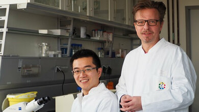 Prof_Dr_J_C_Becker_r_mit_seinem_Doktoranden_Kaiji_Fan_Haenisch_Medizinische_Fakultaet_Uni_Duisburg_Essen.jpg Prof. Dr. Jürgen C. Becker und Doktorant